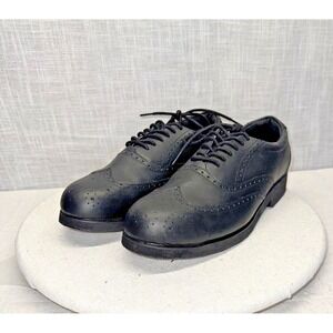 ROCKPORT WORKS Black Leather Steel Toe Safety Wing Tip ASTM Oxfords 10.5